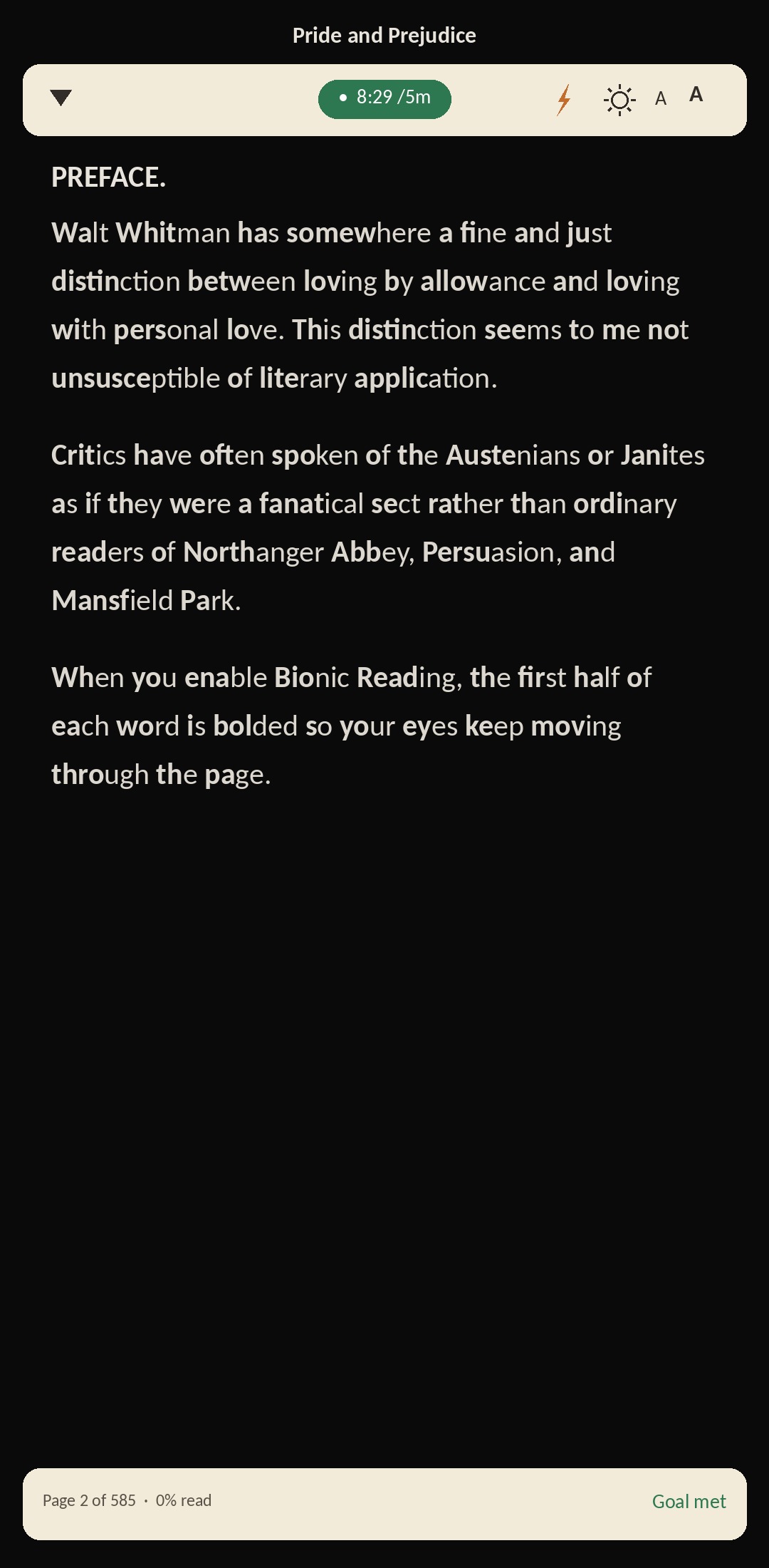 Readwall reader with Bionic Reading enabled